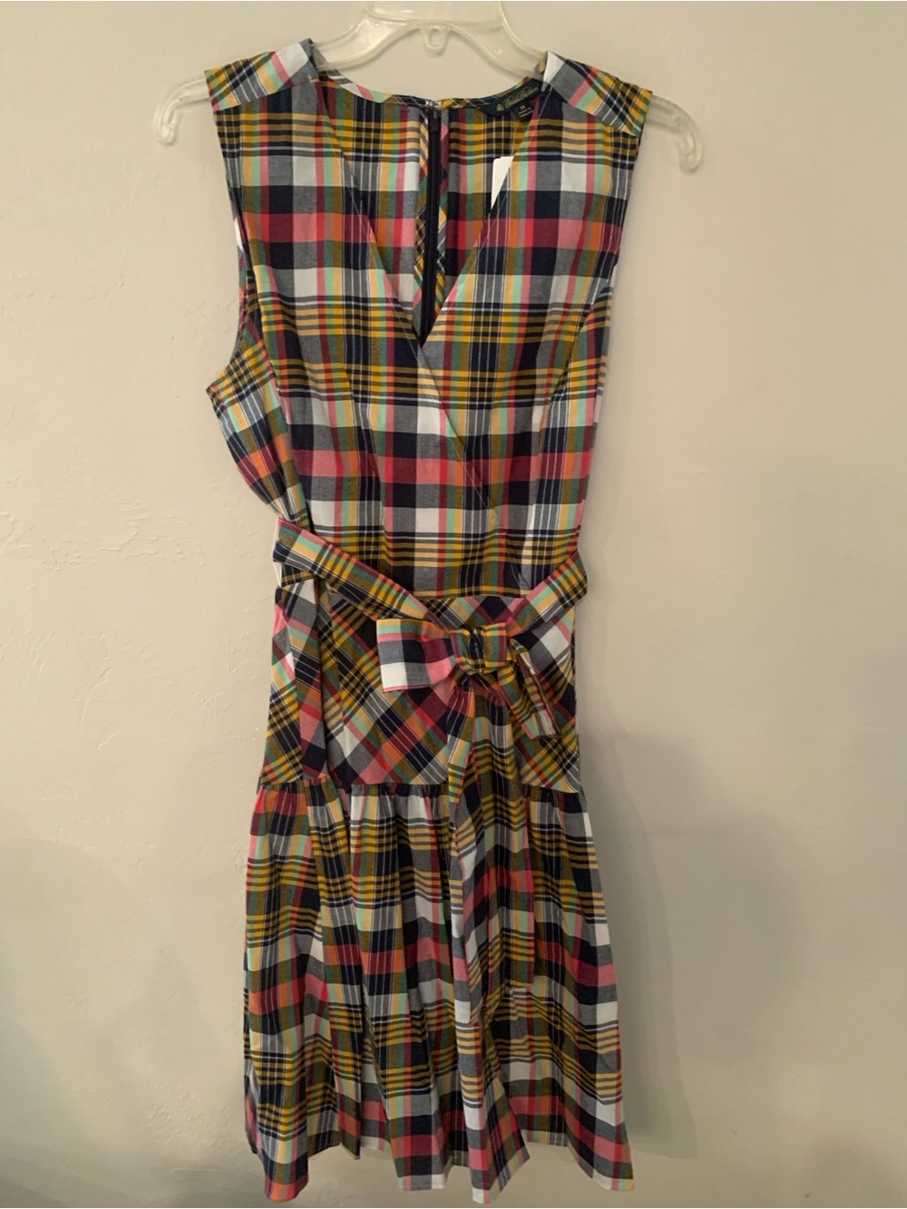 Brooks Brothers Multicolor Plaid Sleeveless Tie-Belt Dress 14 NWT retail $198